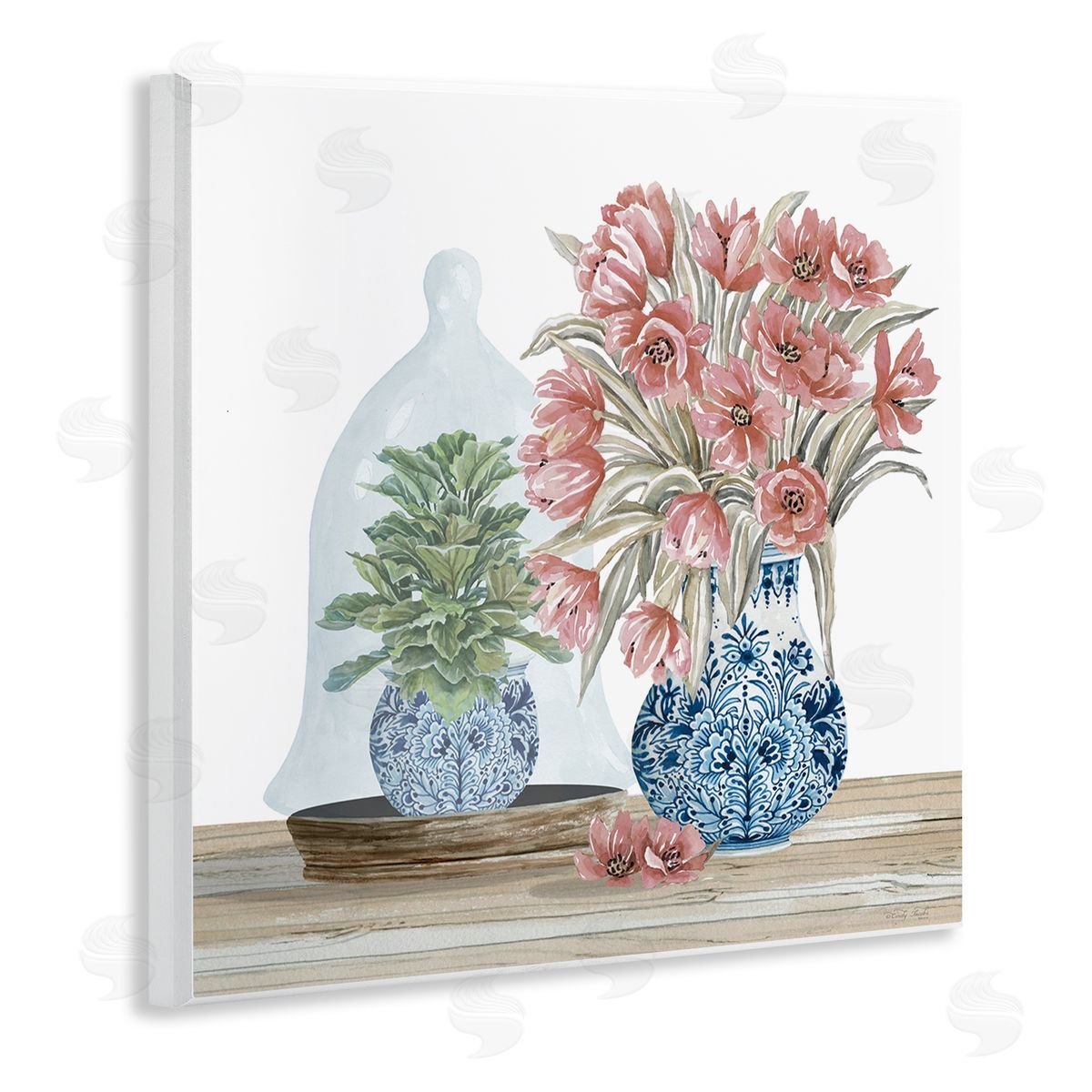 Cindy Jacobs Floral Arrangement Ornate Vase Wooden Wall Plaque Art Print