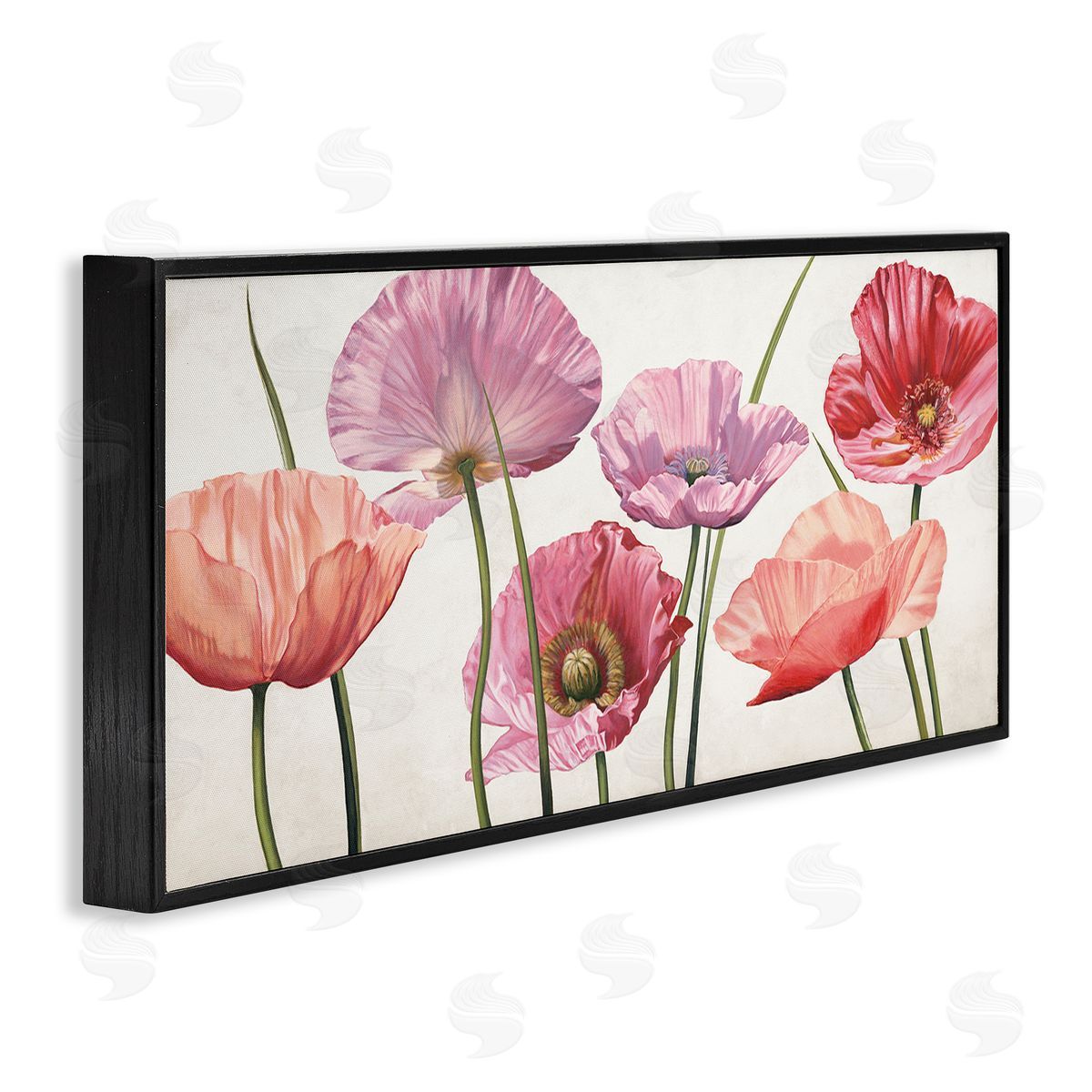 Mixed Poppies with Vivid Petals Black Frame Print Wall Art, Home Decor by Eva Barberini