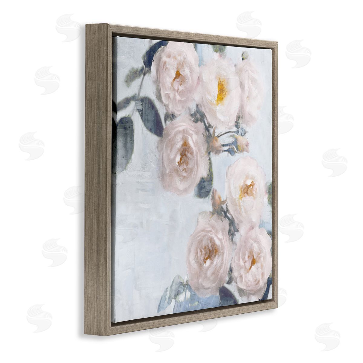 Emily Ford Delicate Pink Roses Arrangement Brown Floating Frame Canvas Wall Art Print