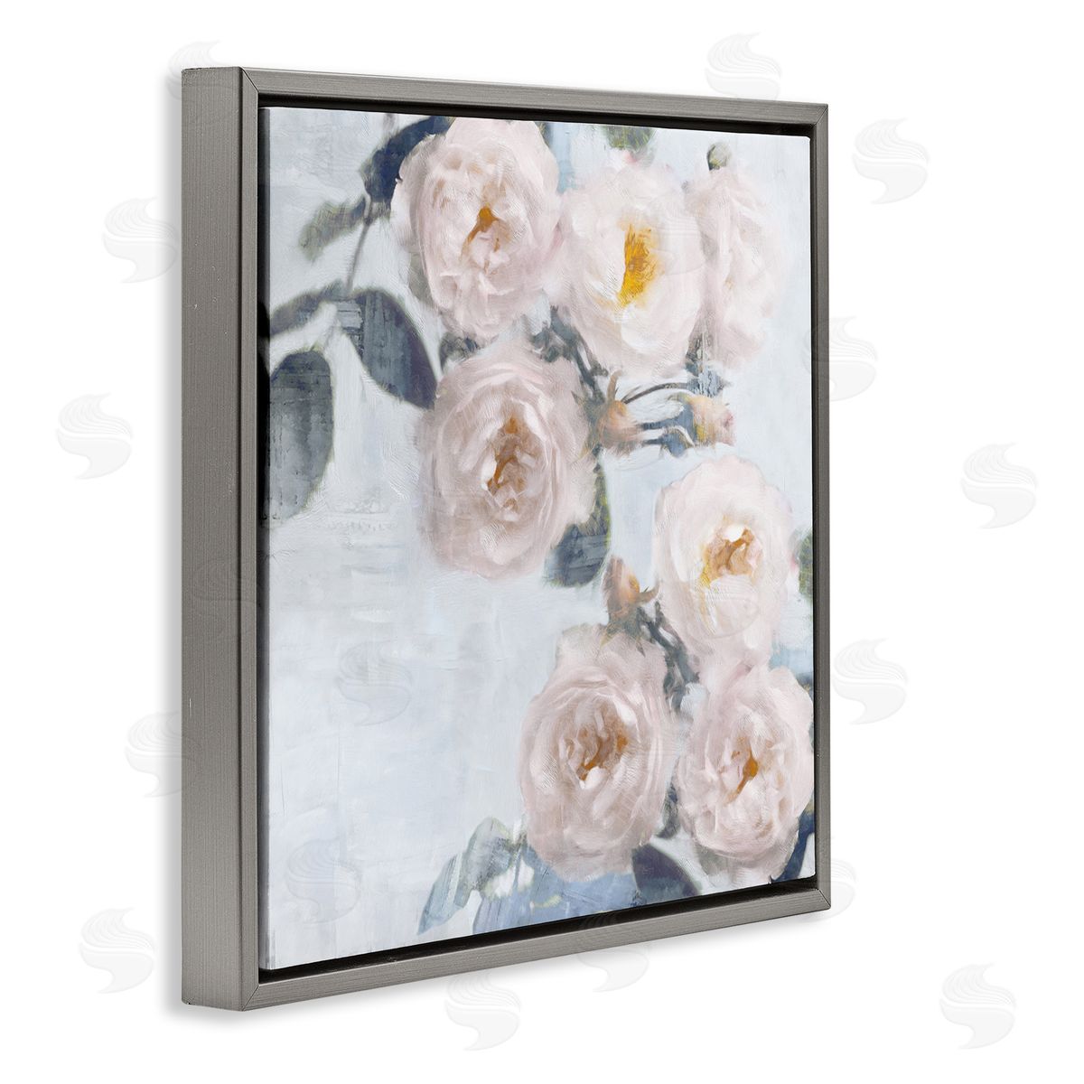 Emily Ford Delicate Pink Roses Arrangement Gray Floating Frame Canvas Wall Art Print