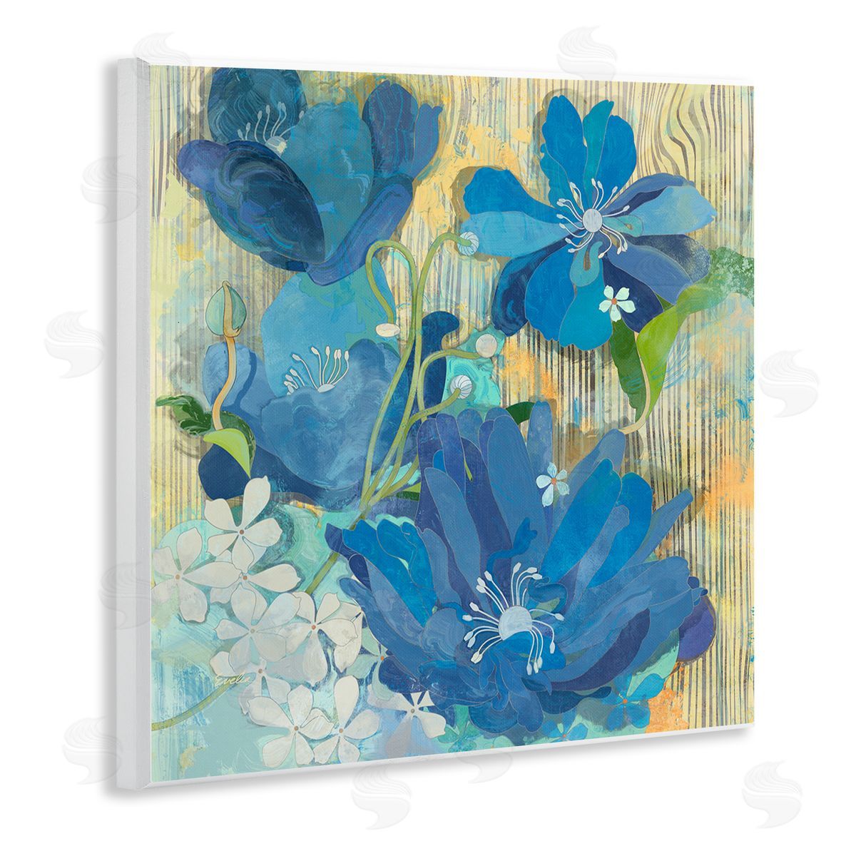 Evelia Designs Modern Blue Geraniums Patterned Wooden Wall Plaque Art Print