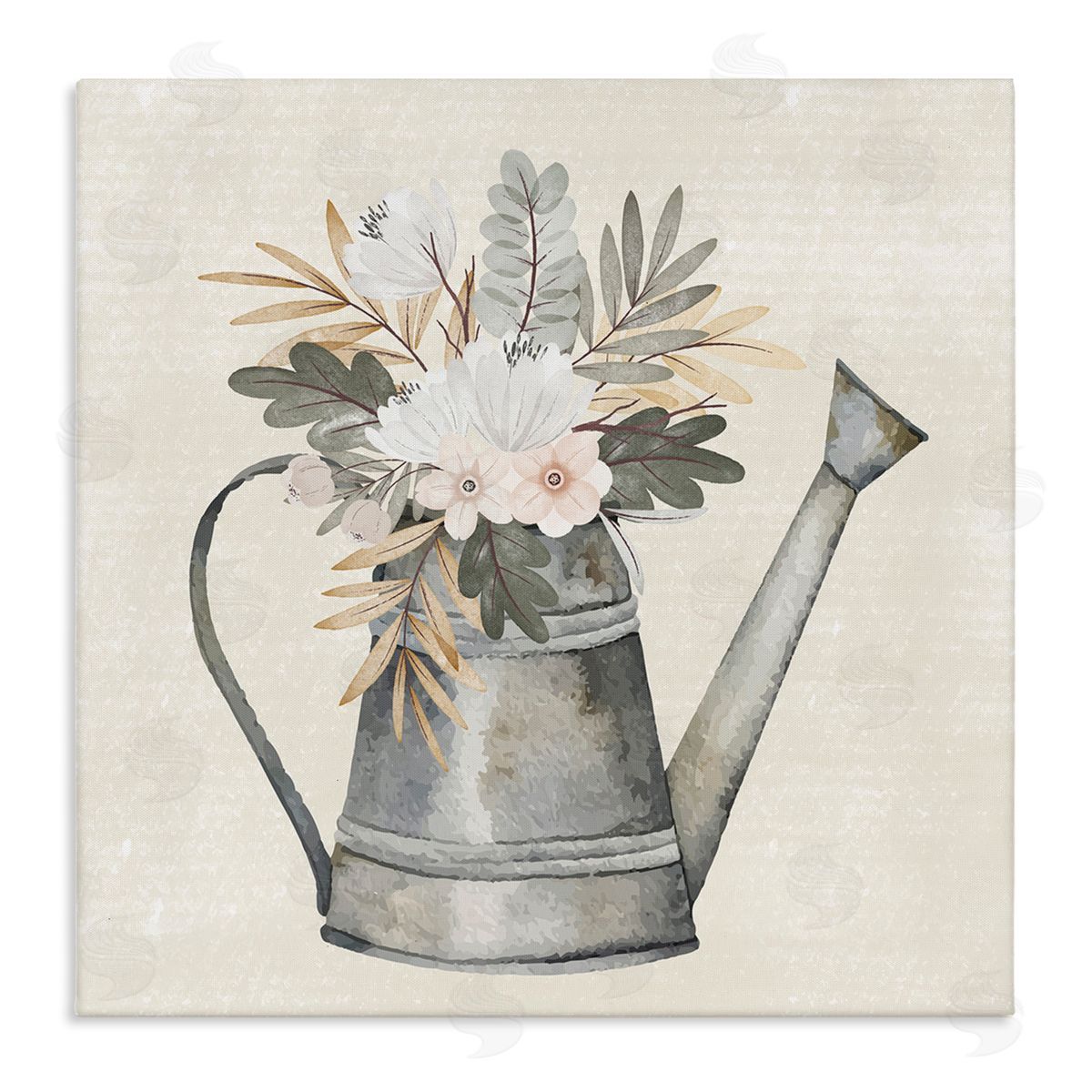 Nicole DeCamp Country Botanical Watering Can Bouquet Stretched Canvas Wall Art Print