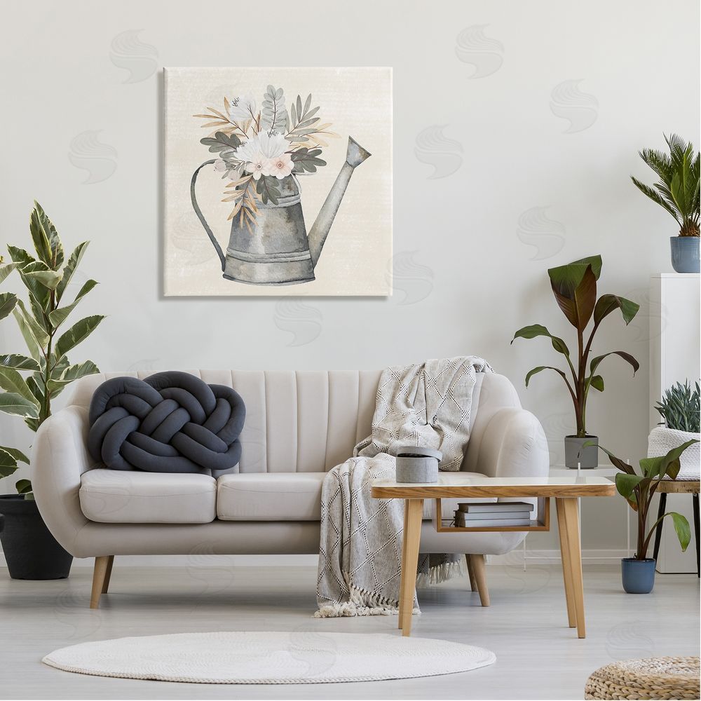 Nicole DeCamp Country Botanical Watering Can Bouquet Canvas Wall Art in Room