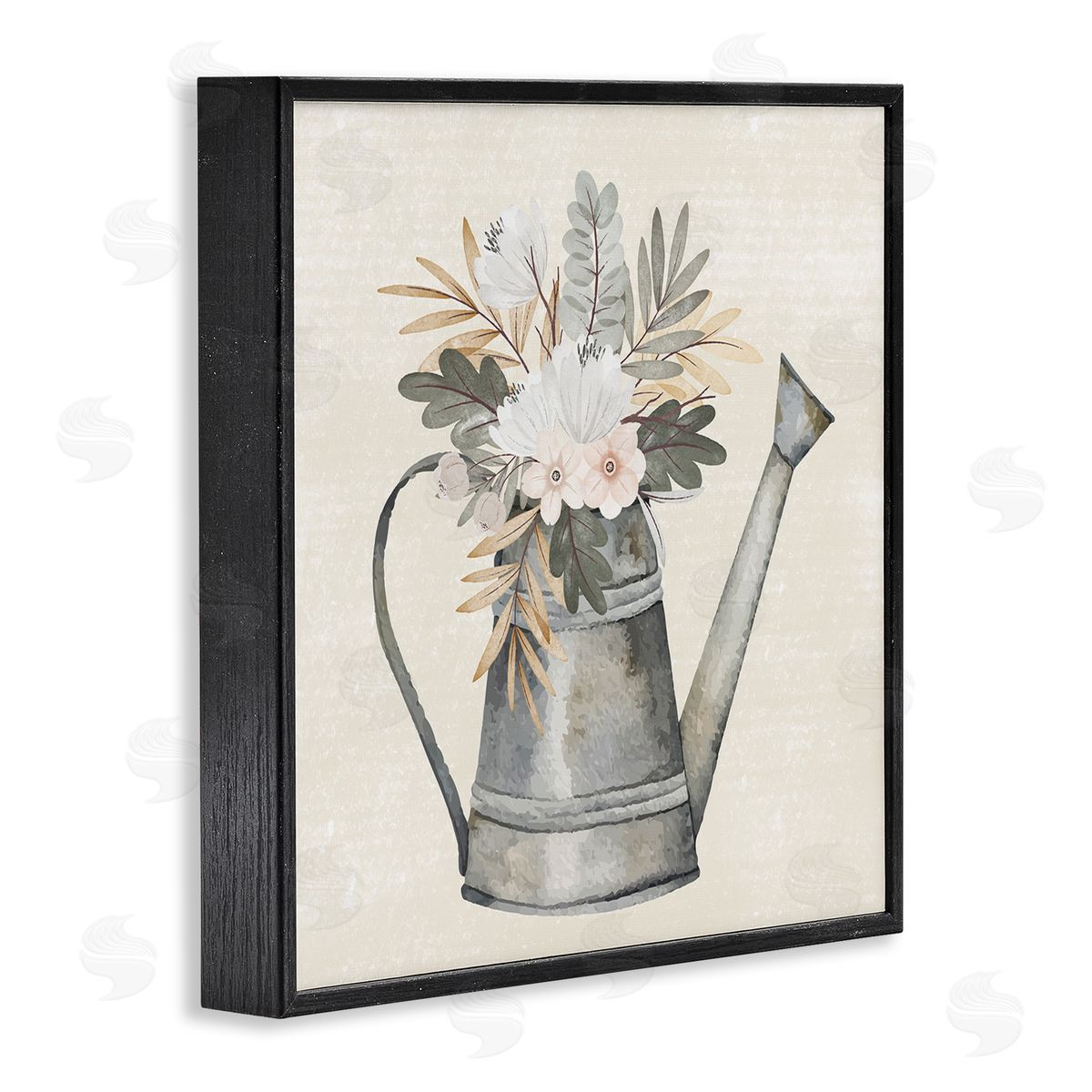 Nicole DeCamp Country Botanical Watering Can Bouquet Black Framed Glicee Wall Art Print