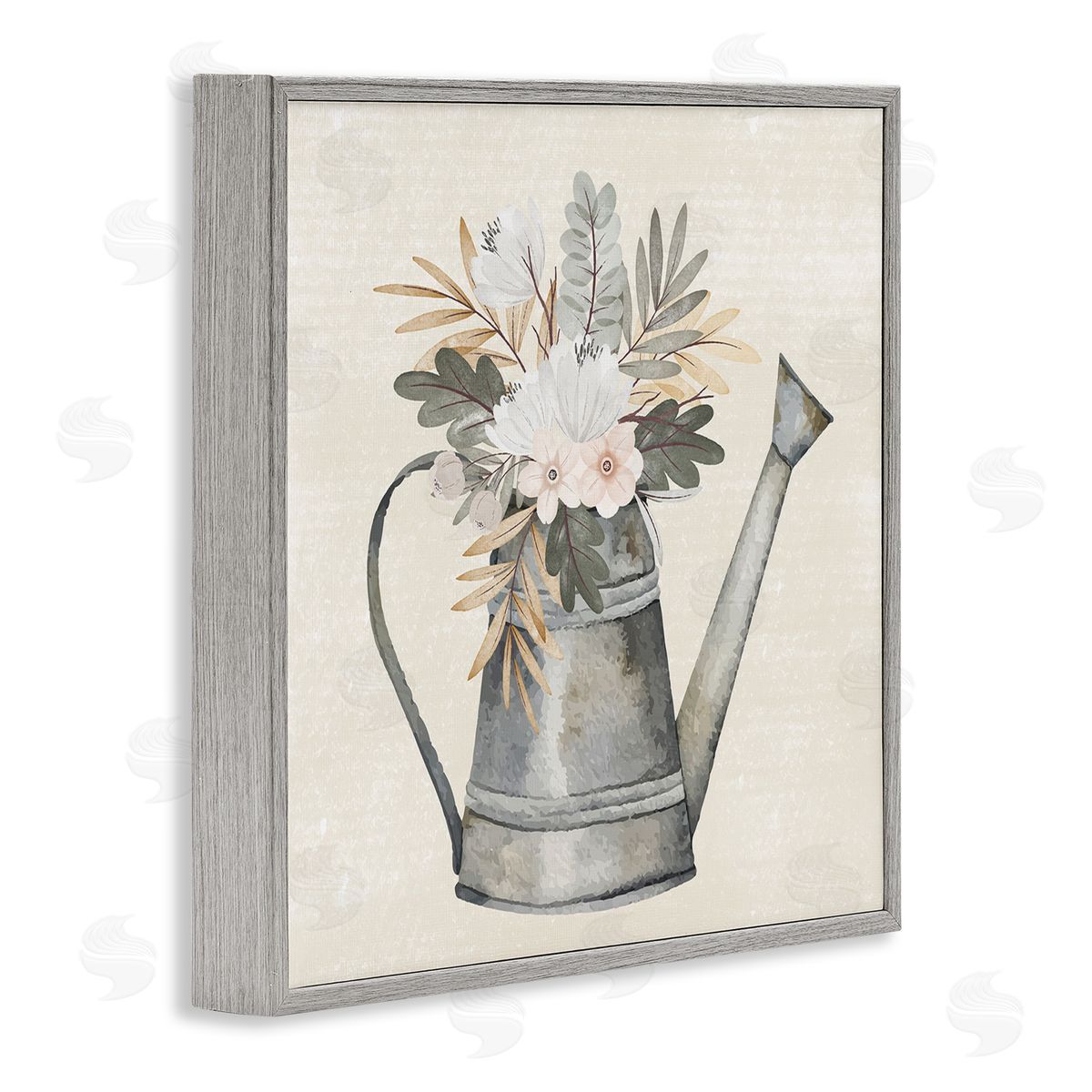 Nicole DeCamp Country Botanical Watering Can Bouquet Gray Framed Glicee Wall Art Print