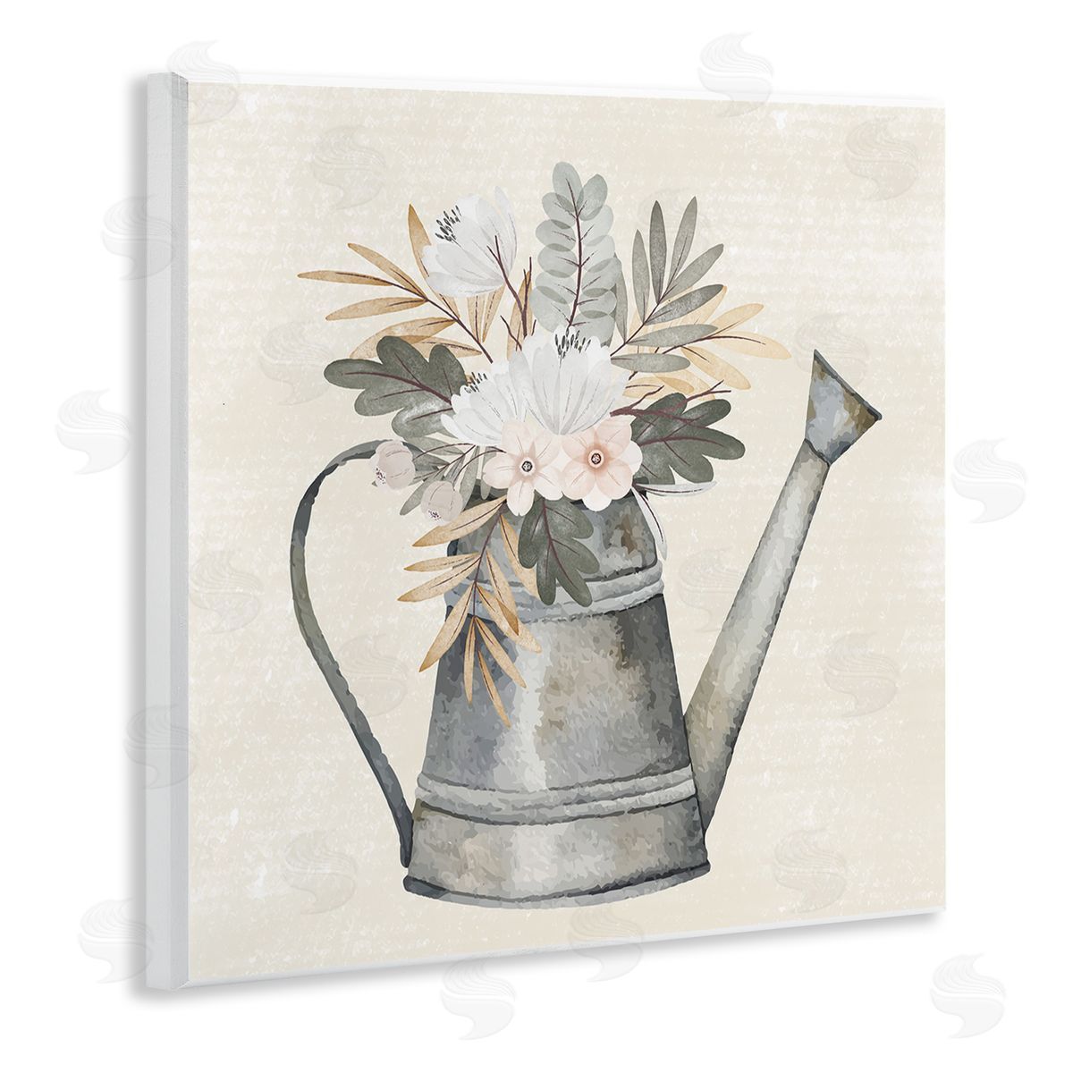 Nicole DeCamp Country Botanical Watering Can Bouquet Wooden Wall Plaque Art Print