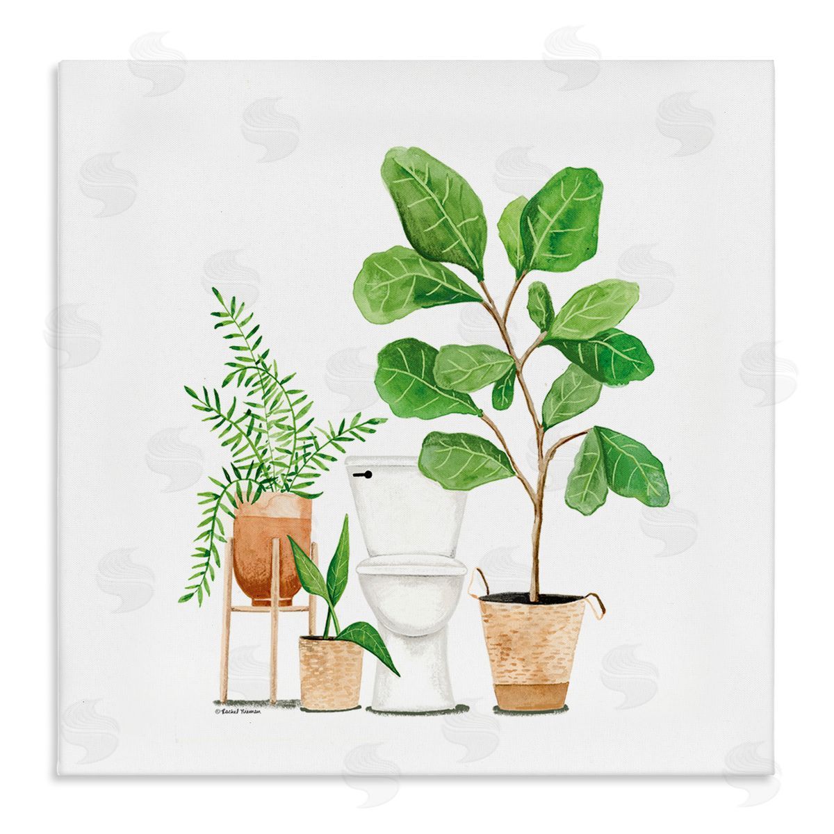 Rachel Nieman Bathroom Greenery Varied Plants Stretched Canvas Wall Art Print