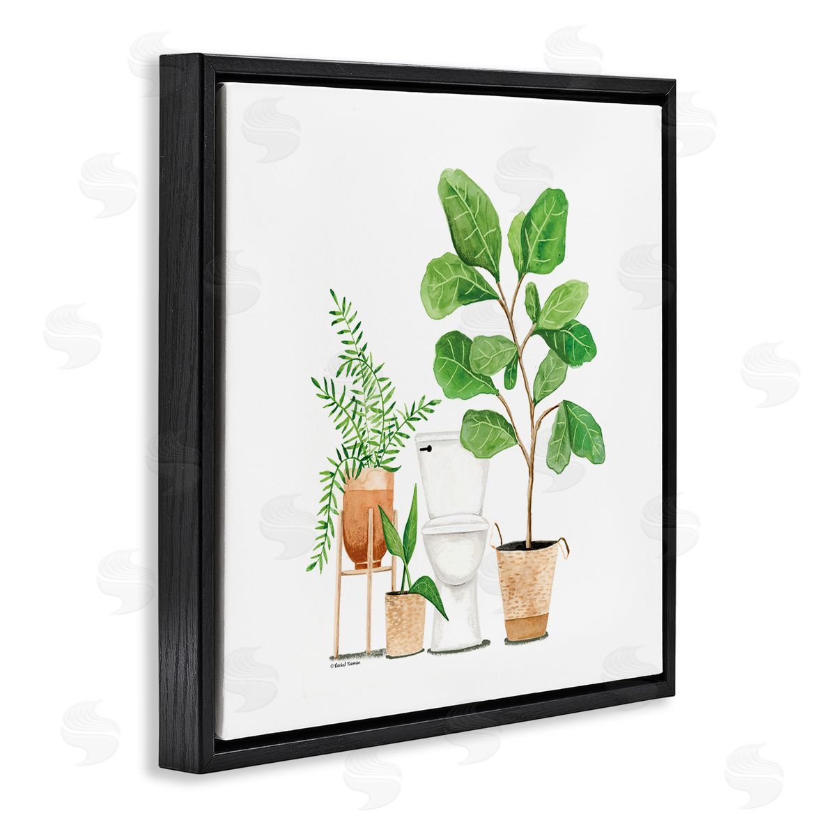 Rachel Nieman Bathroom Greenery Varied Plants Black Floating Frame Canvas Wall Art Print