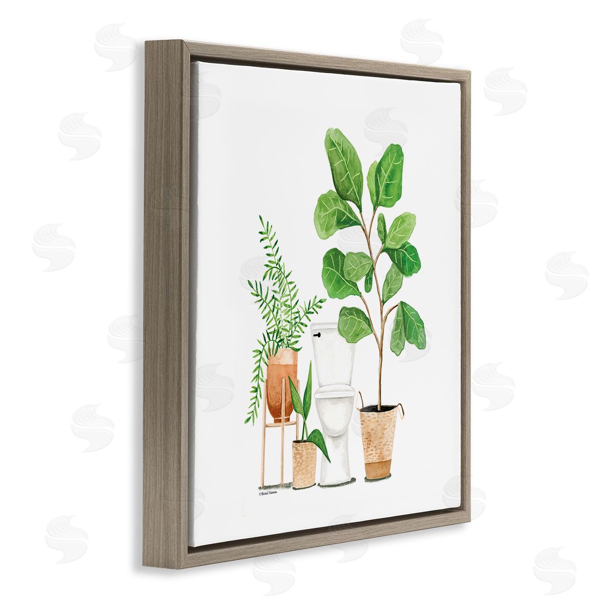 Rachel Nieman Bathroom Greenery Varied Plants Brown Floating Frame Canvas Wall Art Print