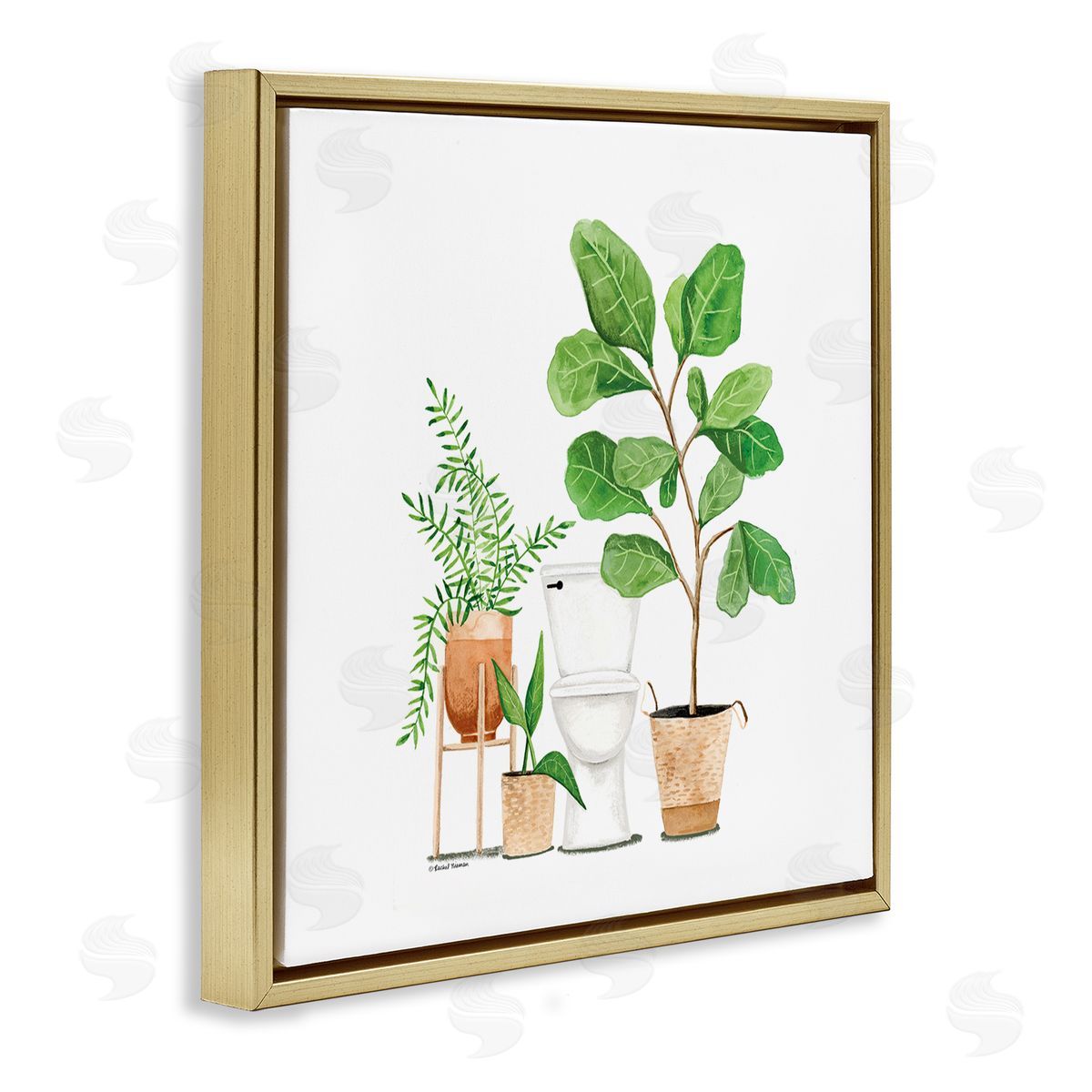 Rachel Nieman Bathroom Greenery Varied Plants Gold Floating Frame Canvas Wall Art Print