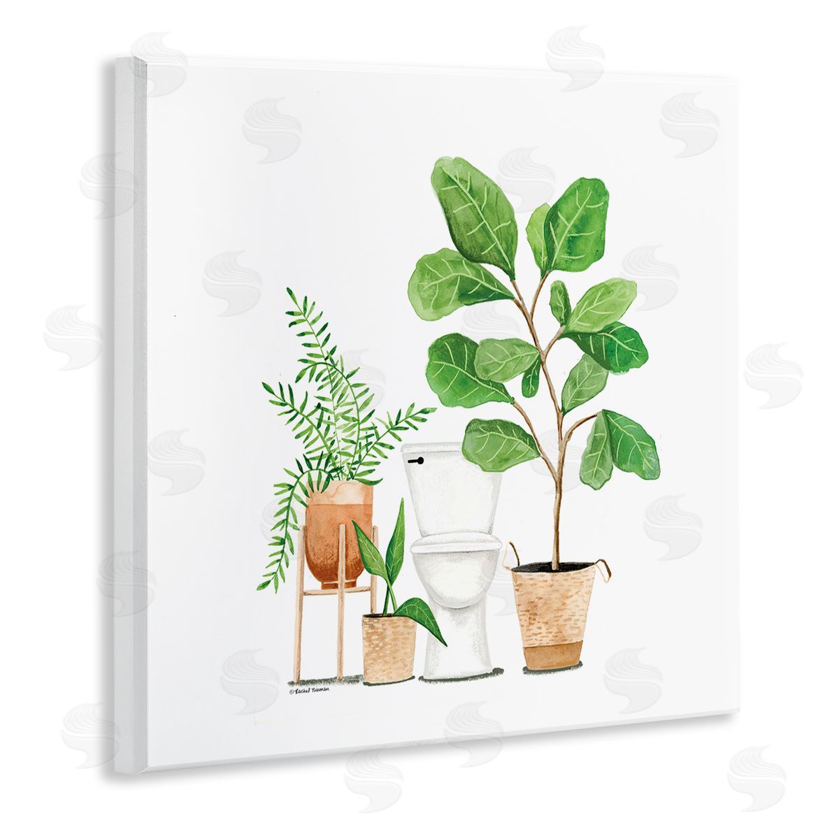 Rachel Nieman Bathroom Greenery Varied Plants Wooden Wall Plaque Art Print