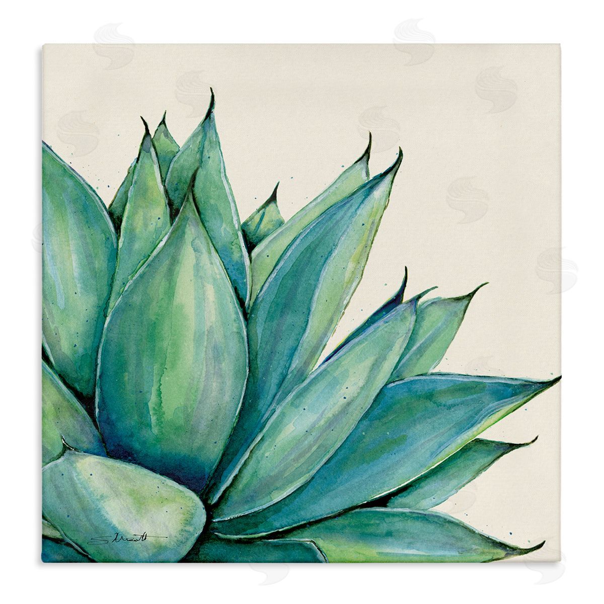 Stephanie Workman Marrott Aloe Plant Watercolor Style Leaves Stretched Canvas Wall Art Print