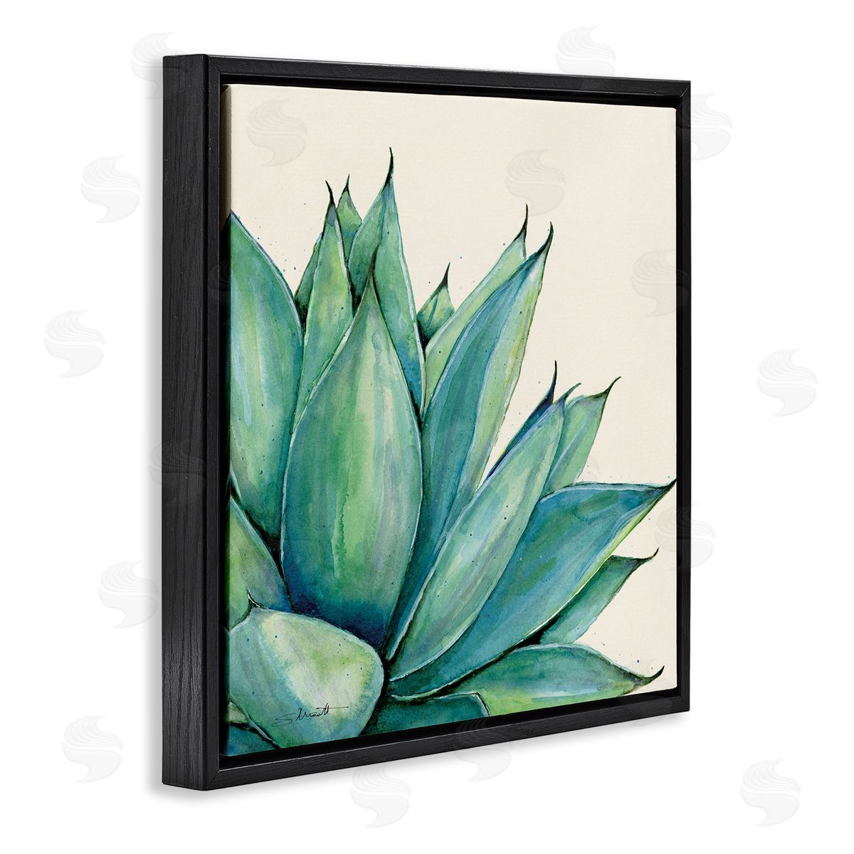 Stephanie Workman Marrott Aloe Plant Watercolor Style Leaves Black Floating Frame Canvas Wall Art Print