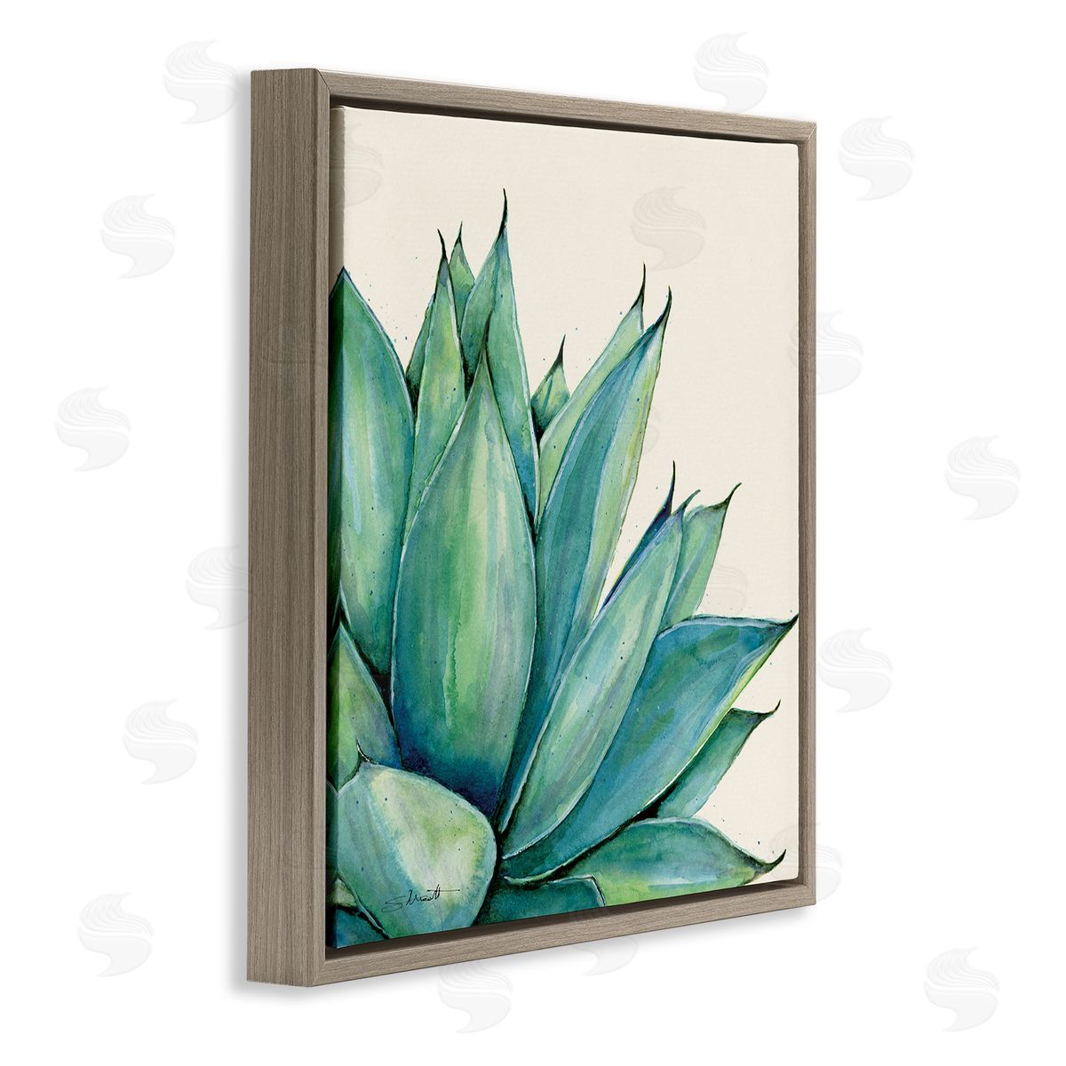 Stephanie Workman Marrott Aloe Plant Watercolor Style Leaves Brown Floating Frame Canvas Wall Art Print