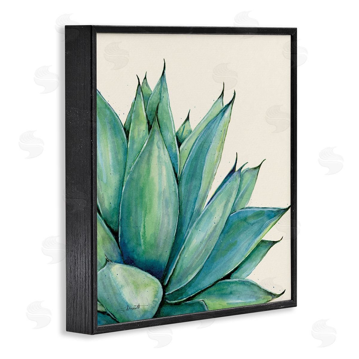 Stephanie Workman Marrott Aloe Plant Watercolor Style Leaves Black Framed Glicee Wall Art Print