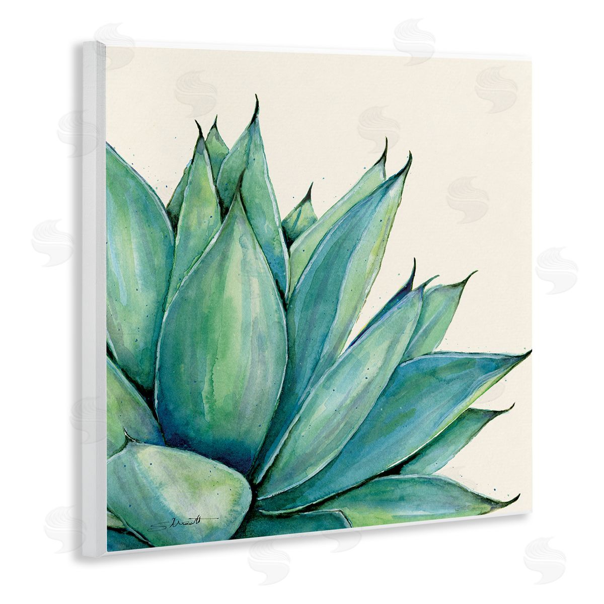 Stephanie Workman Marrott Aloe Plant Watercolor Style Leaves Wooden Wall Plaque Art Print