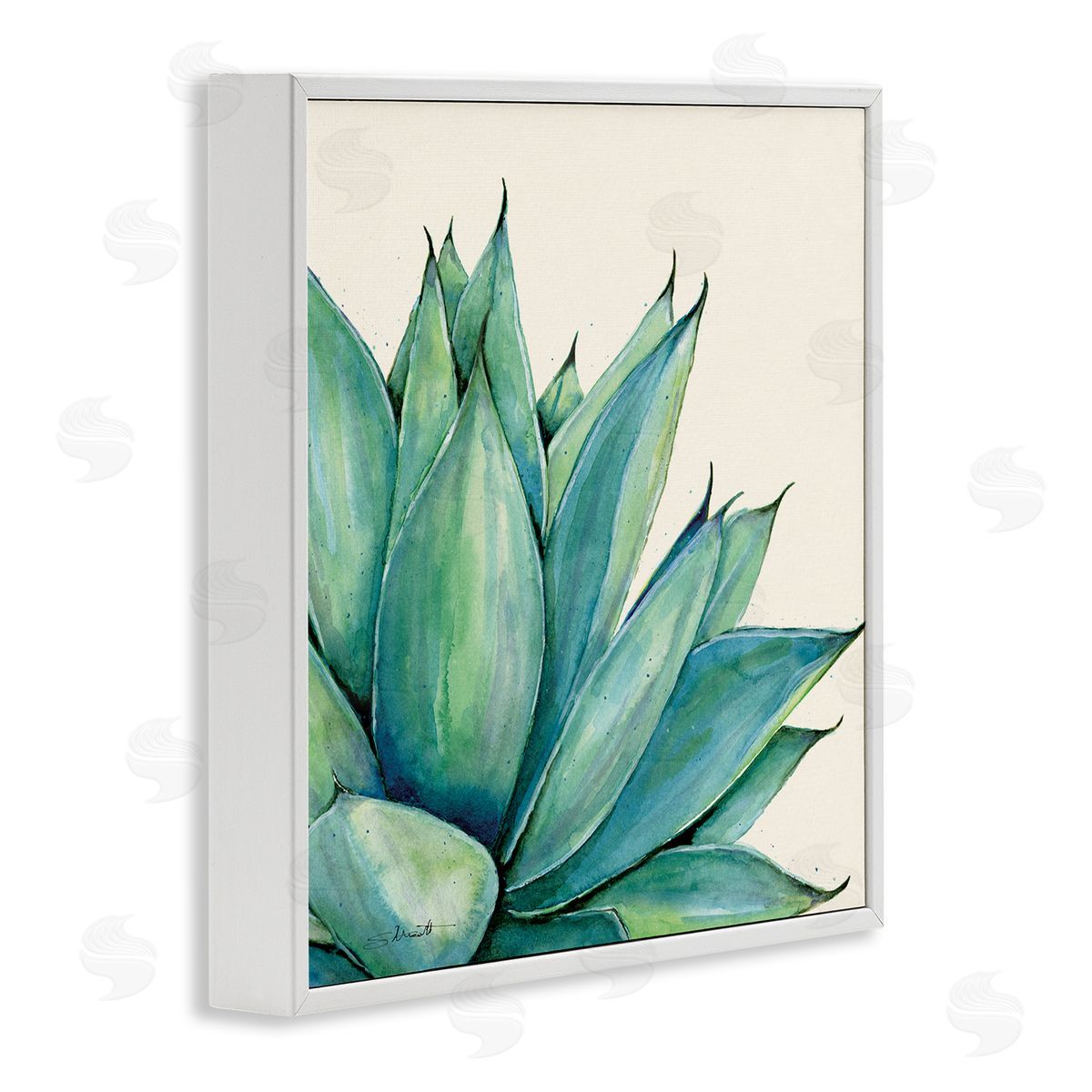 Stephanie Workman Marrott Aloe Plant Watercolor Style Leaves White Framed Glicee Wall Art Print