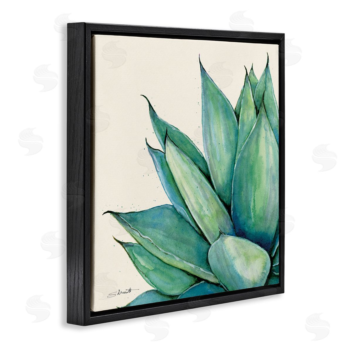 Stephanie Workman Marrott Green Aloe Plant Succulent Black Floating Frame Canvas Wall Art Print