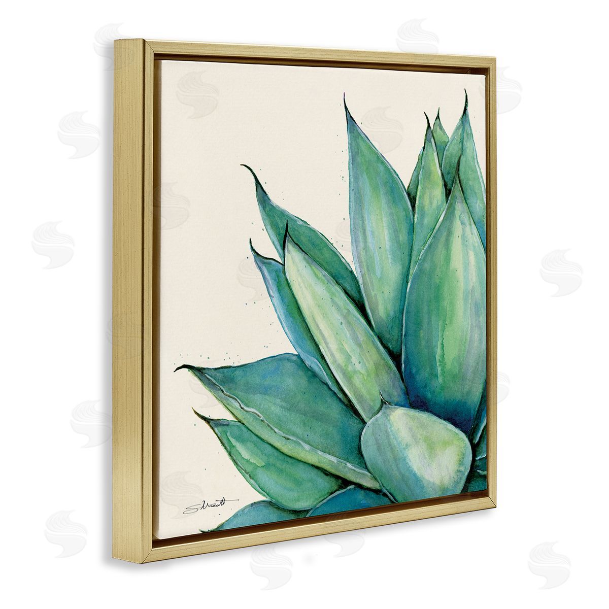 Stephanie Workman Marrott Green Aloe Plant Succulent Gold Floating Frame Canvas Wall Art Print