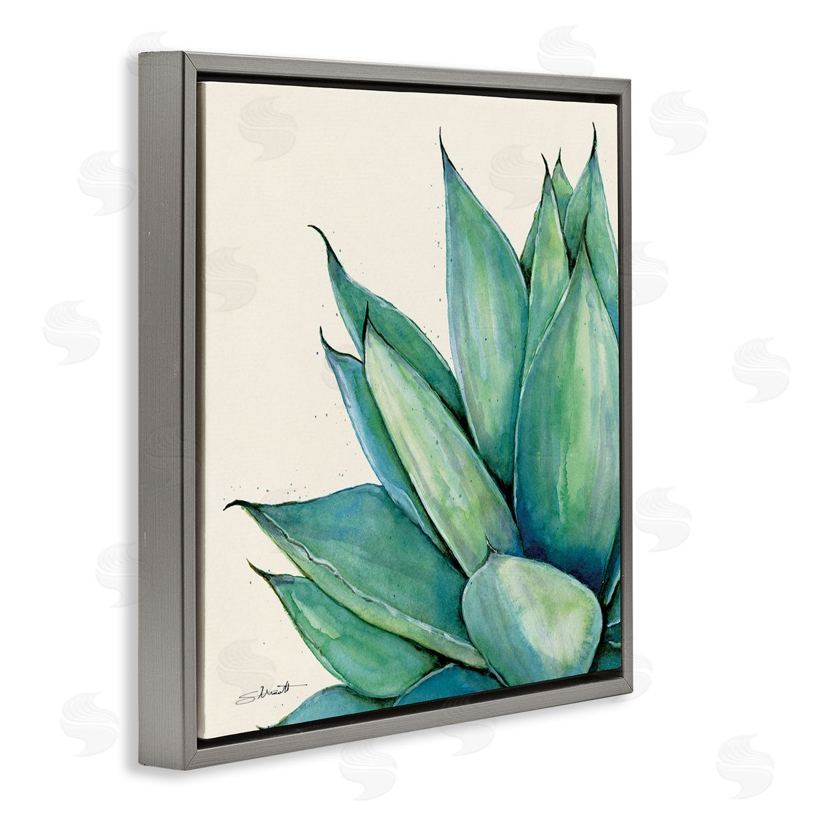 Stephanie Workman Marrott Green Aloe Plant Succulent Gray Floating Frame Canvas Wall Art Print