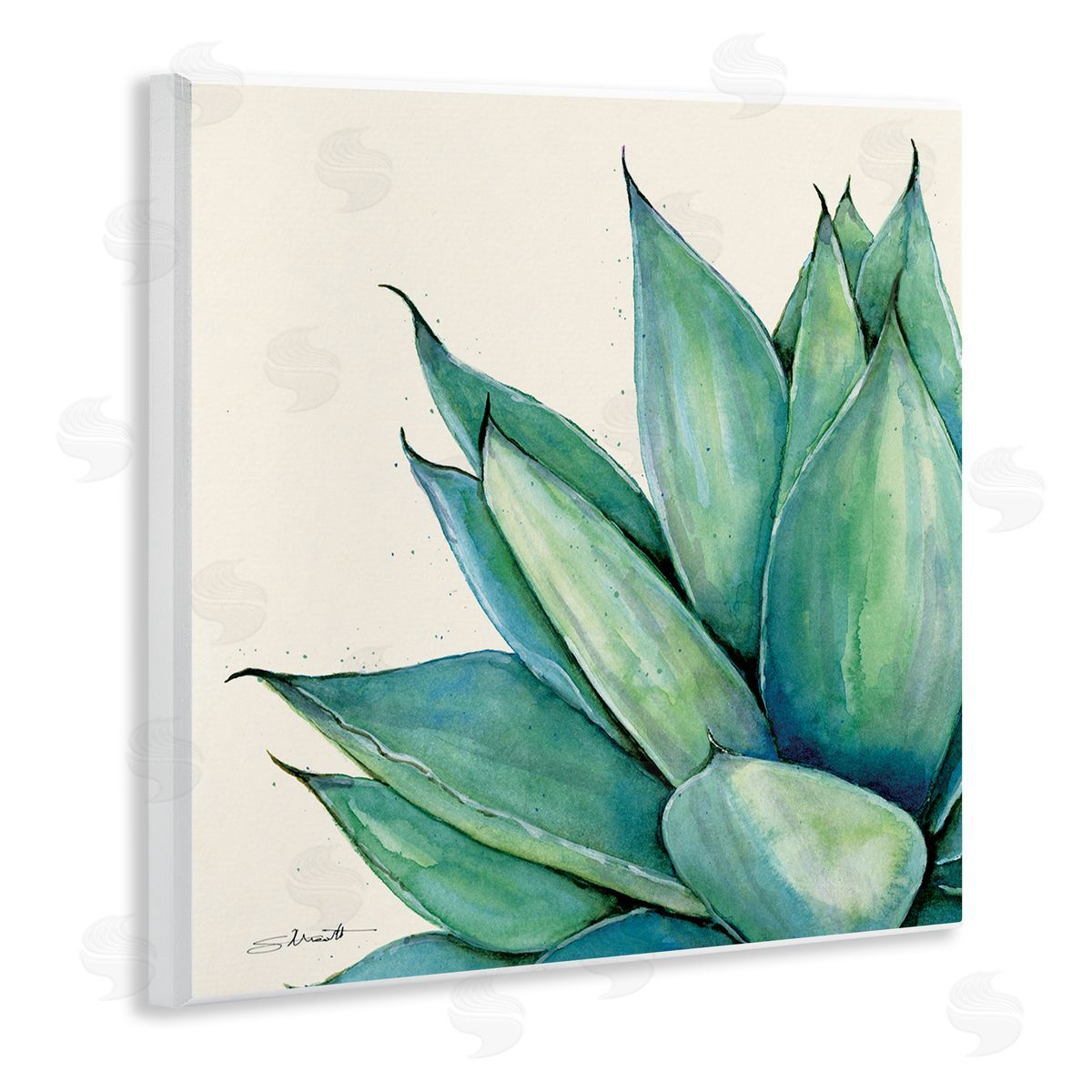 Stephanie Workman Marrott Green Aloe Plant Succulent Wooden Wall Plaque Art Print
