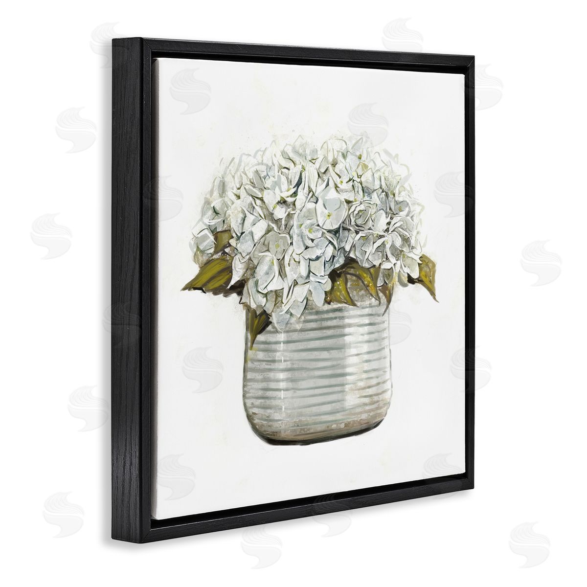 Ziwei Li Country Floral Planter Blooms Black Floating Frame Canvas Wall Art Print