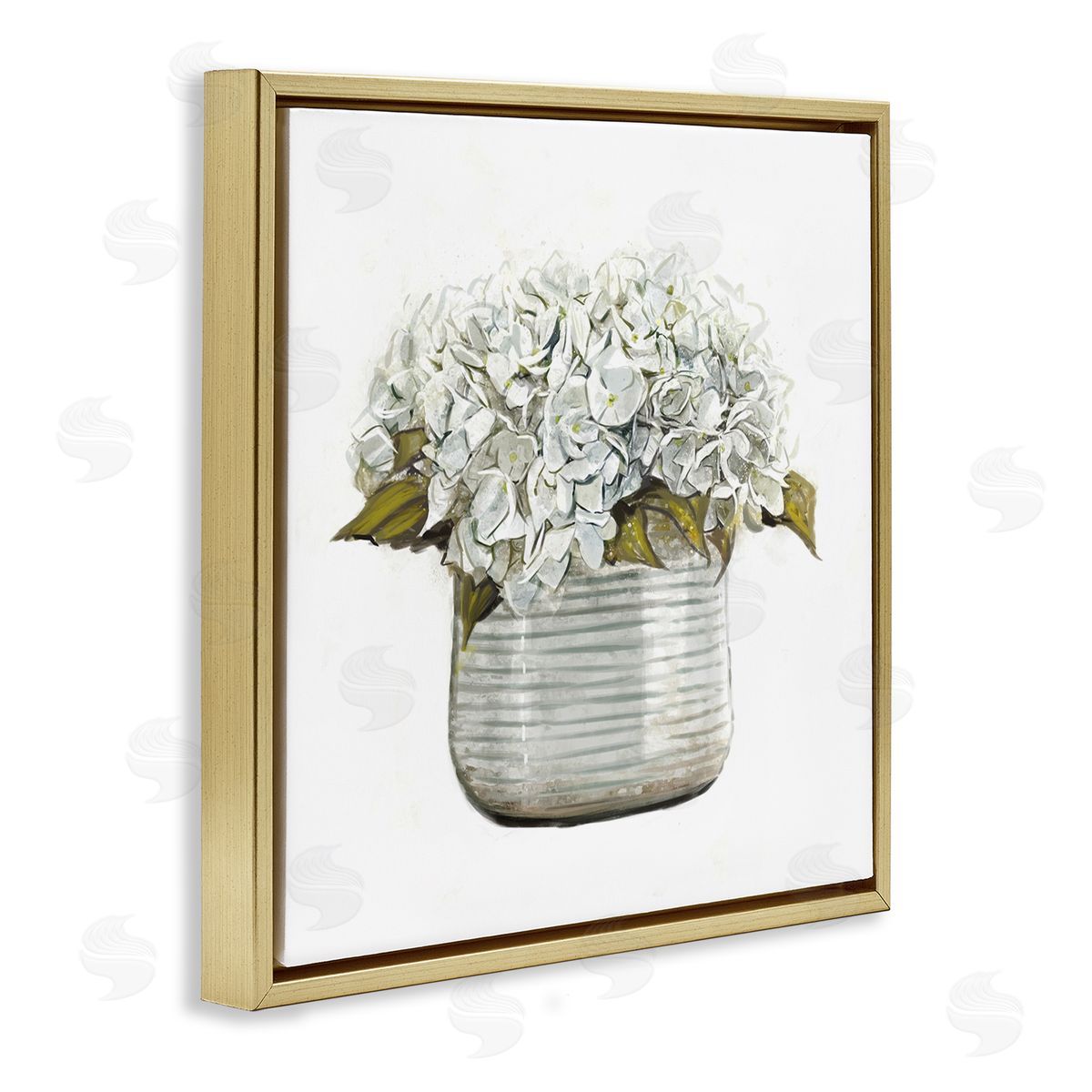 Ziwei Li Country Floral Planter Blooms Gold Floating Frame Canvas Wall Art Print
