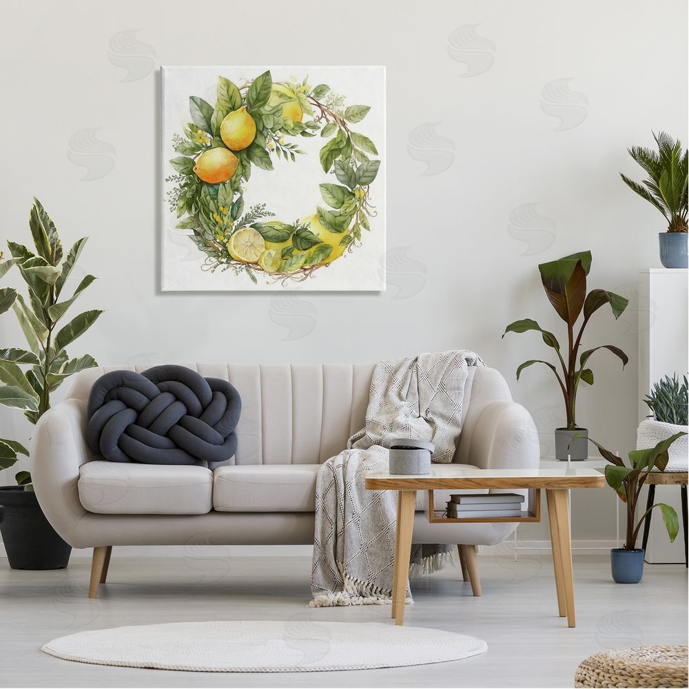 Ziwei Li Citrus Lemons Greenery Wreath Canvas Wall Art in Room