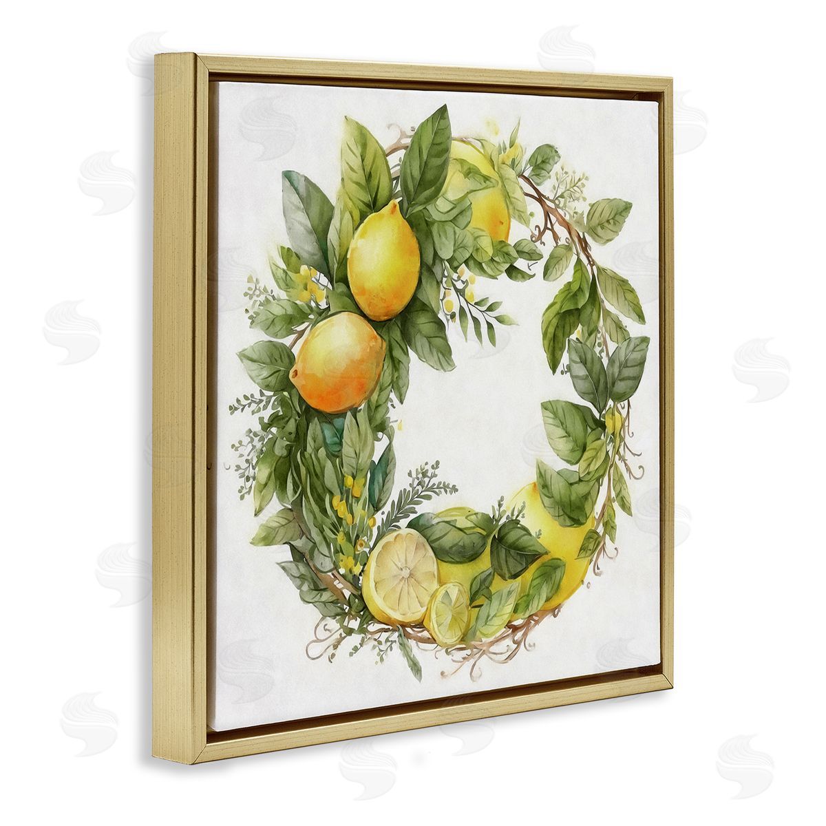 Ziwei Li Citrus Lemons Greenery Wreath Gold Floating Frame Canvas Wall Art Print