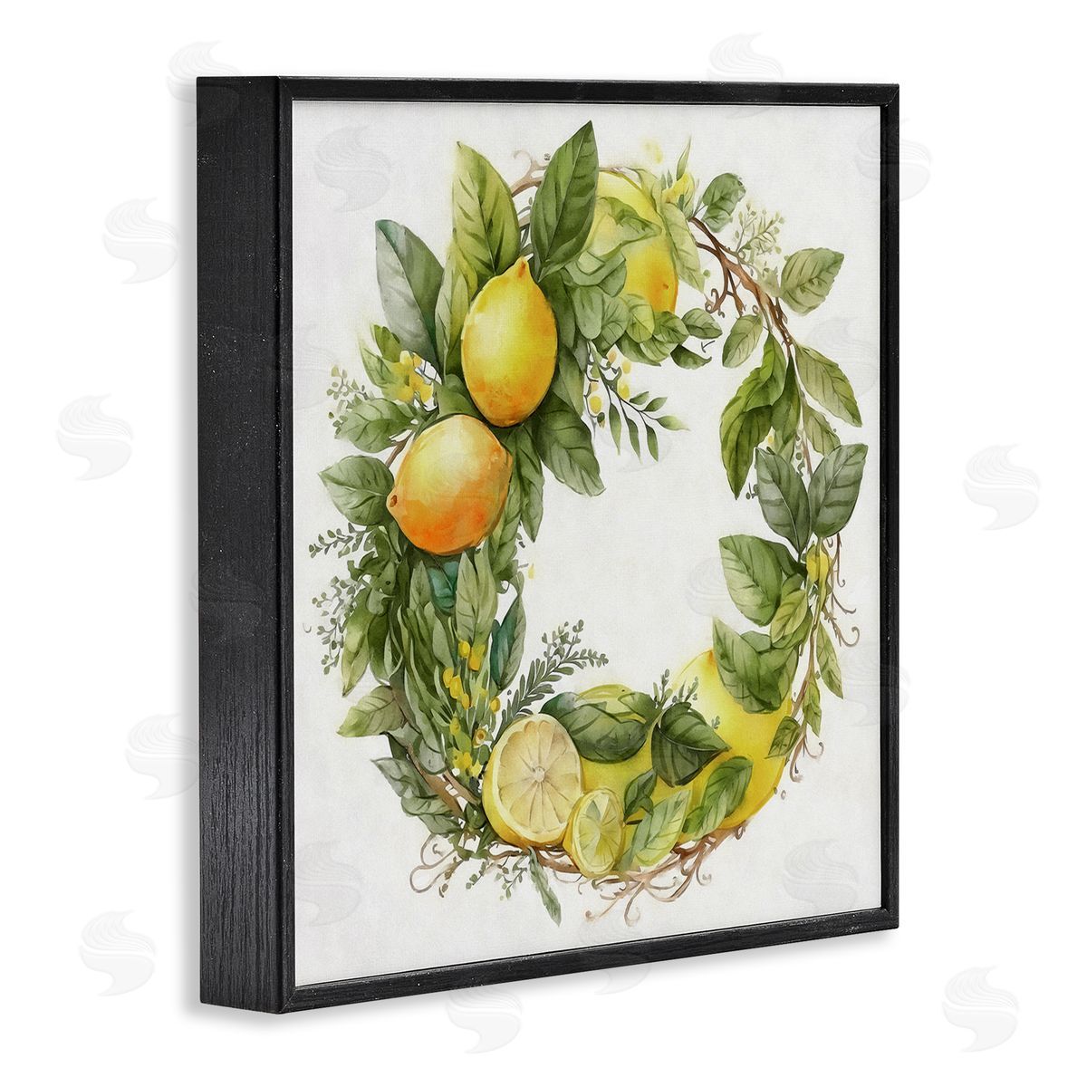 Ziwei Li Citrus Lemons Greenery Wreath Black Framed Glicee Wall Art Print