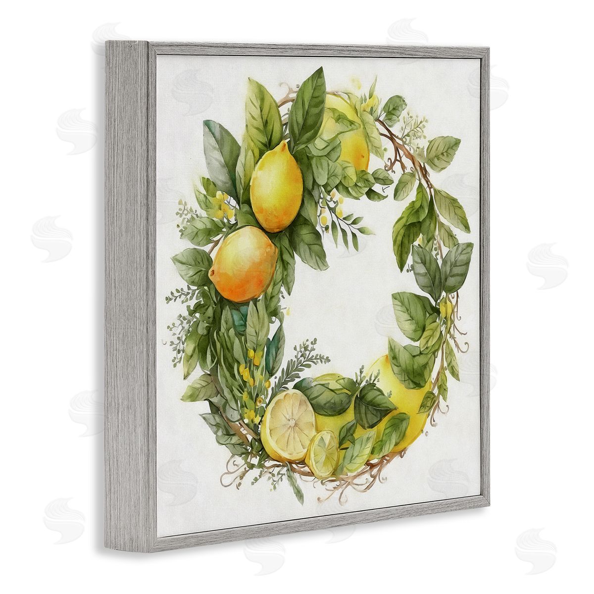 Ziwei Li Citrus Lemons Greenery Wreath Gray Framed Glicee Wall Art Print