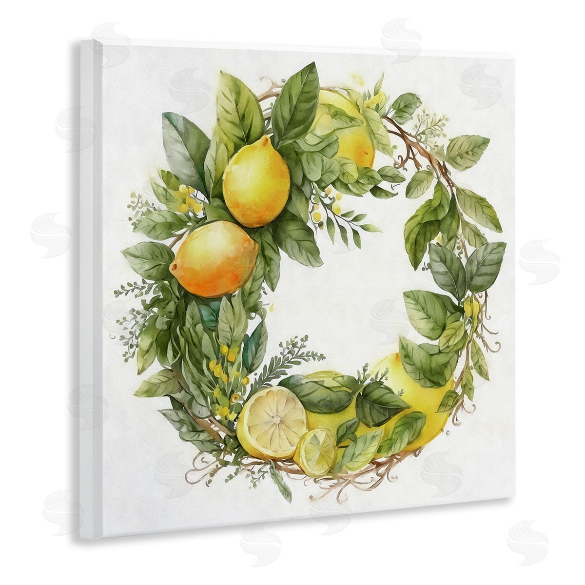 Ziwei Li Citrus Lemons Greenery Wreath Wooden Wall Plaque Art Print