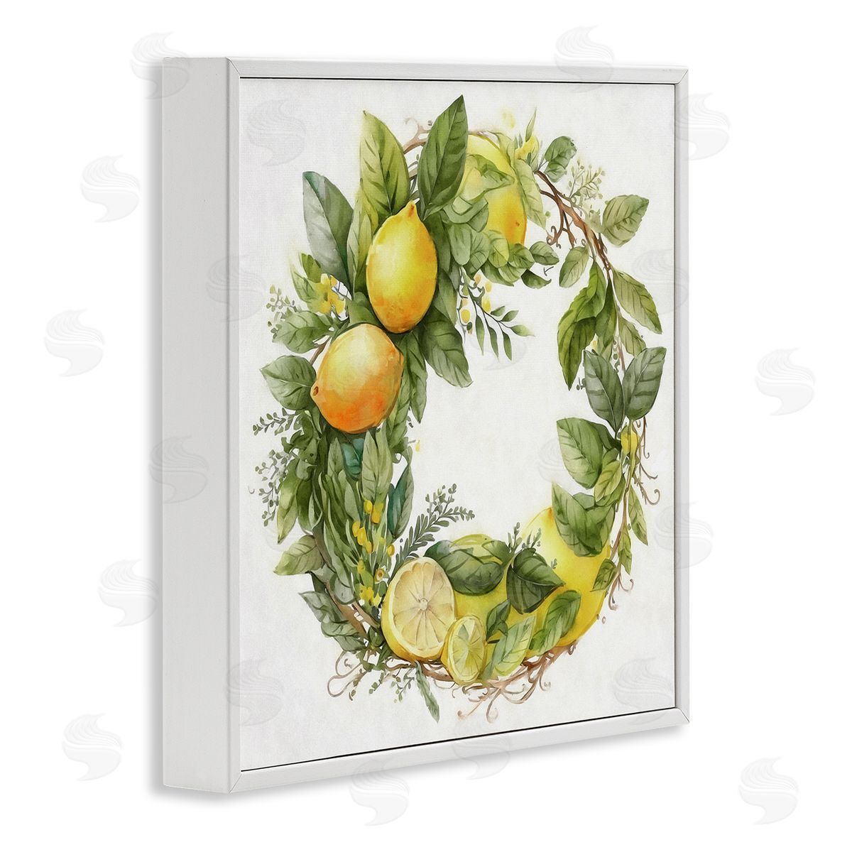 Ziwei Li Citrus Lemons Greenery Wreath White Framed Glicee Wall Art Print