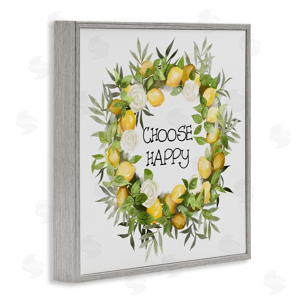 Ziwei Li Choose Happy Lemon Roses Wreath Gray Framed Glicee Wall Art Print
