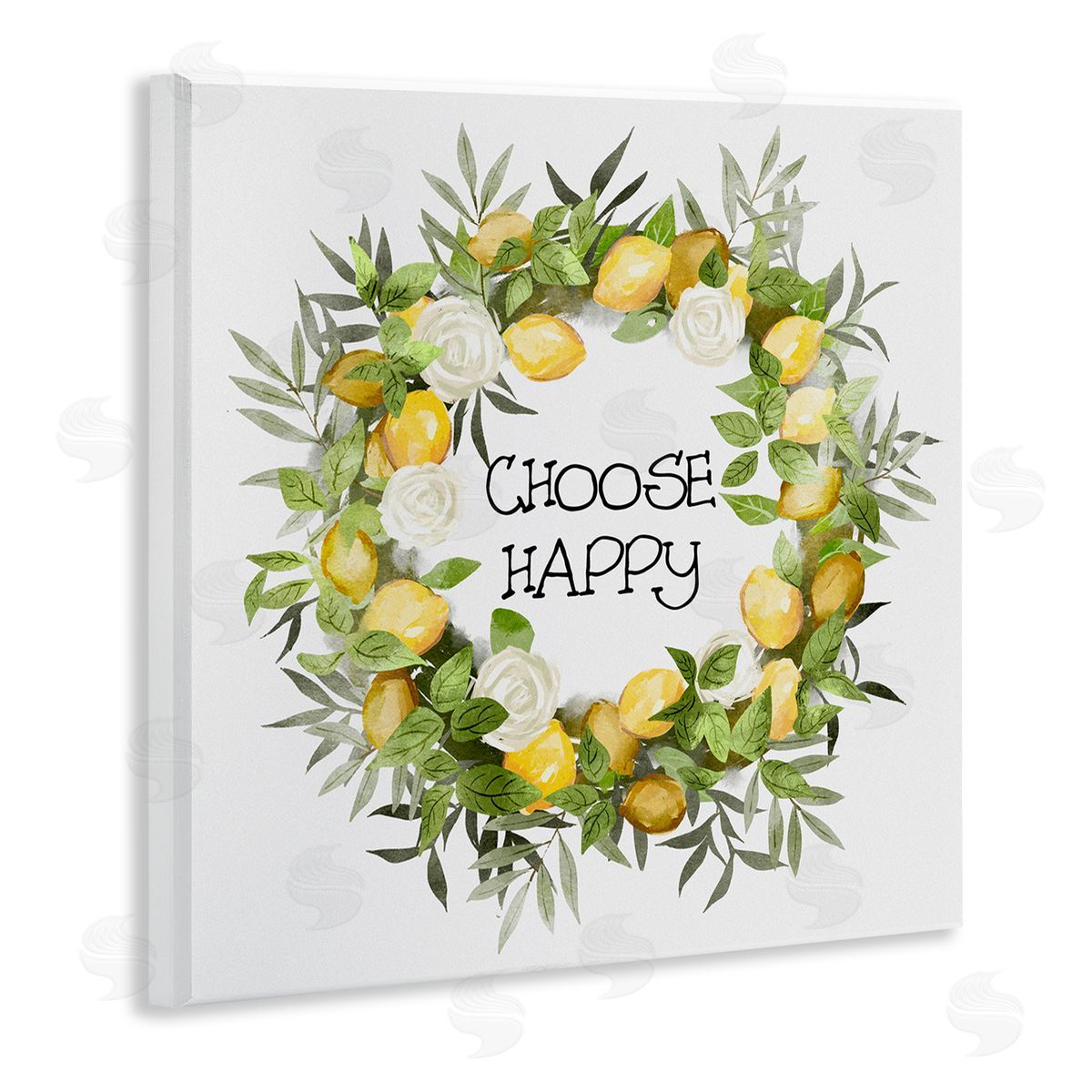 Ziwei Li Choose Happy Lemon Roses Wreath Wooden Wall Plaque Art Print