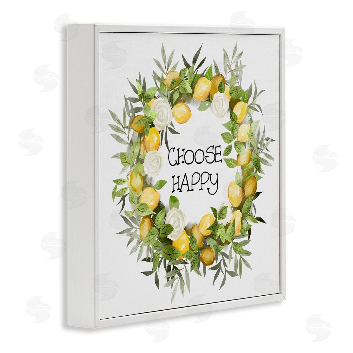 Ziwei Li Choose Happy Lemon Roses Wreath White Framed Glicee Wall Art Print