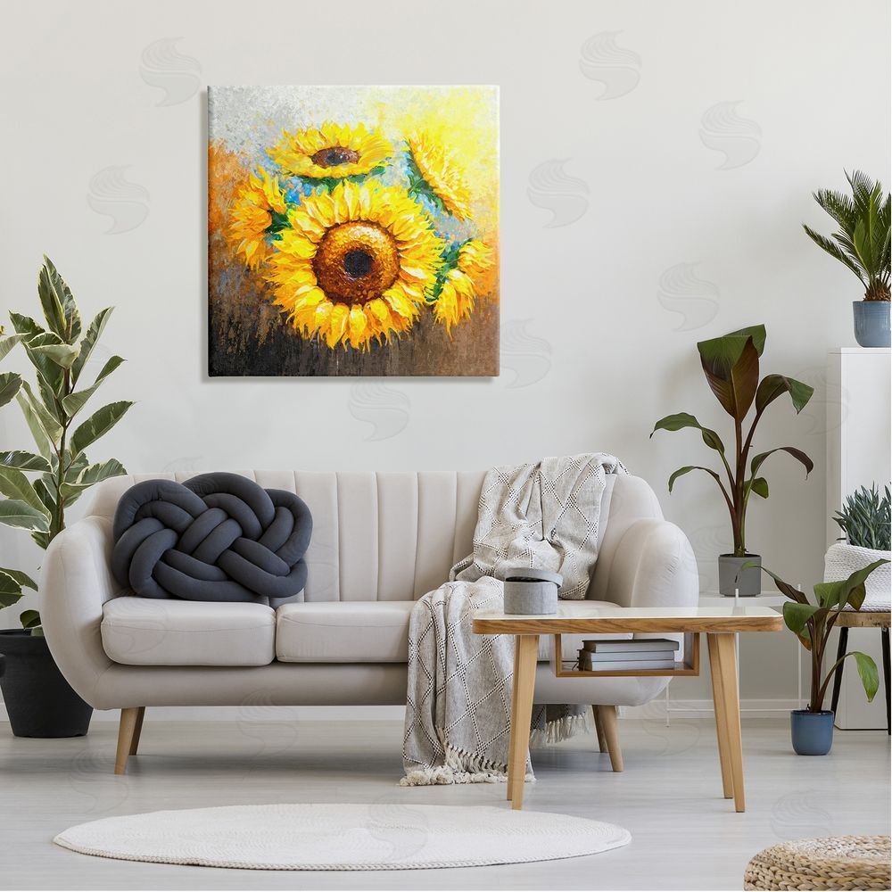Ziwei Li Vivid Yellow Sunflowers Impressionist Style Canvas Wall Art in Room
