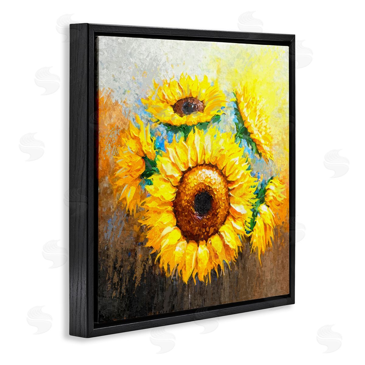 Ziwei Li Vivid Yellow Sunflowers Impressionist Style Black Floating Frame Canvas Wall Art Print