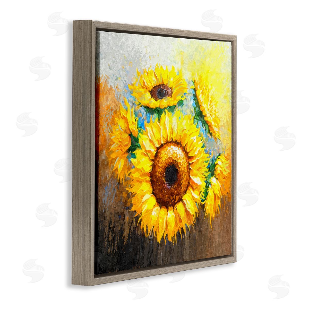 Ziwei Li Vivid Yellow Sunflowers Impressionist Style Brown Floating Frame Canvas Wall Art Print