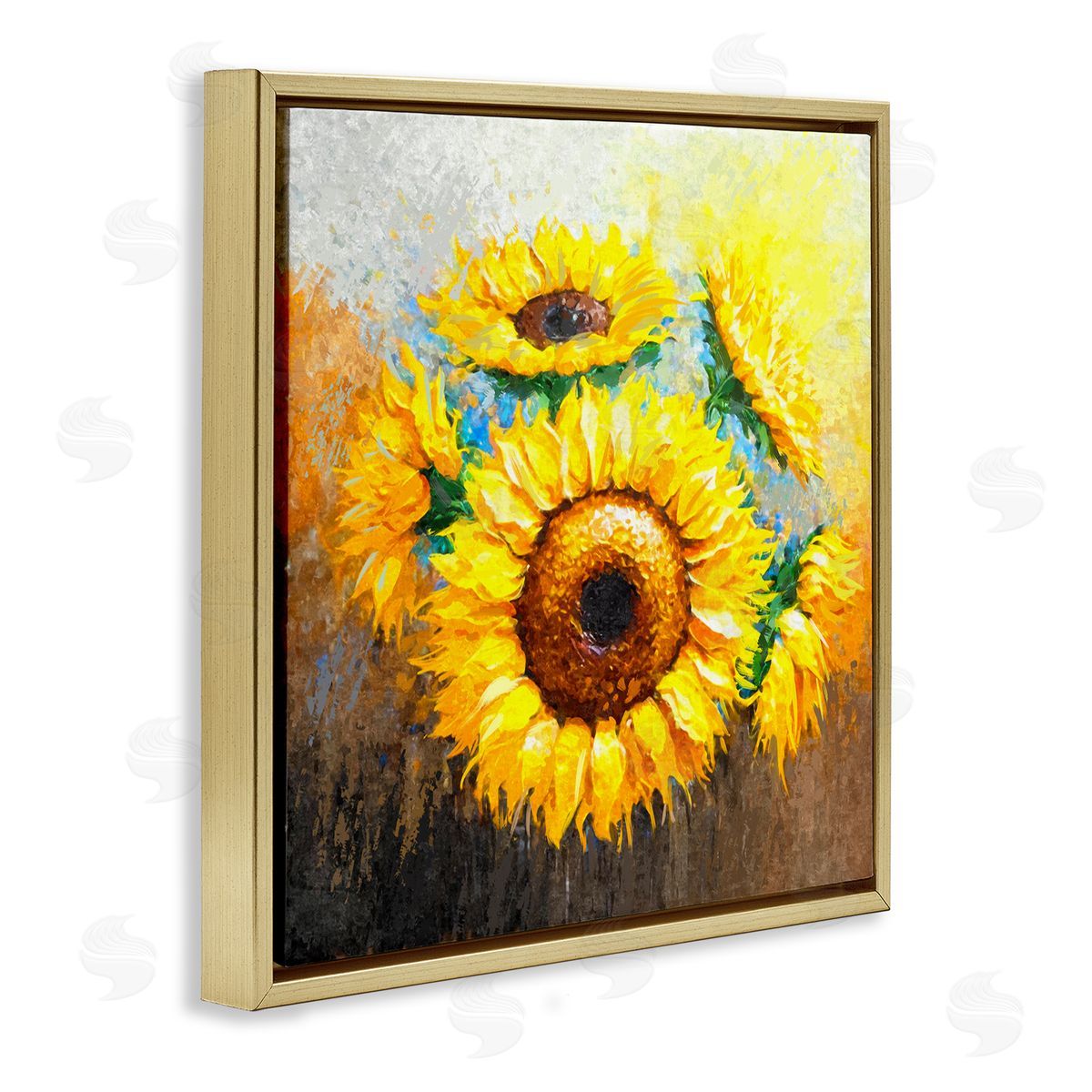 Ziwei Li Vivid Yellow Sunflowers Impressionist Style Gold Floating Frame Canvas Wall Art Print