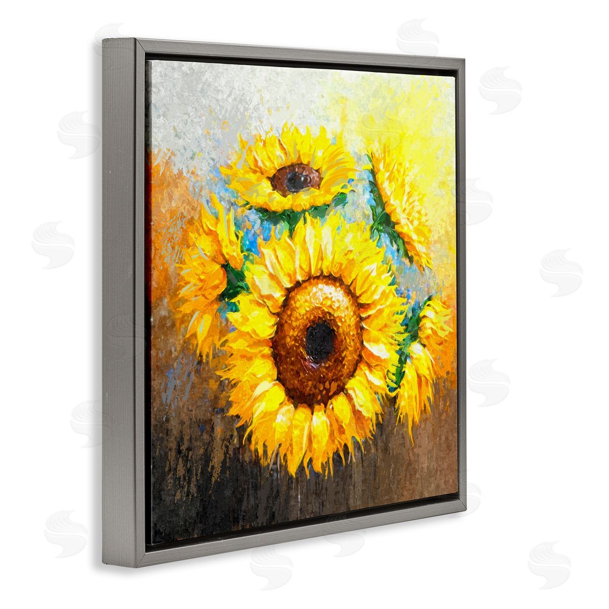 Ziwei Li Vivid Yellow Sunflowers Impressionist Style Gray Floating Frame Canvas Wall Art Print