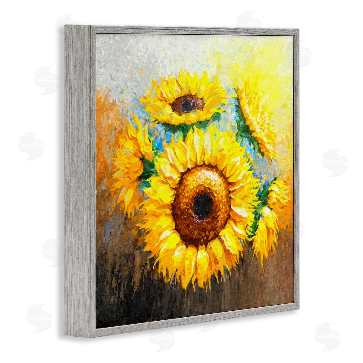 Ziwei Li Vivid Yellow Sunflowers Impressionist Style Gray Framed Glicee Wall Art Print