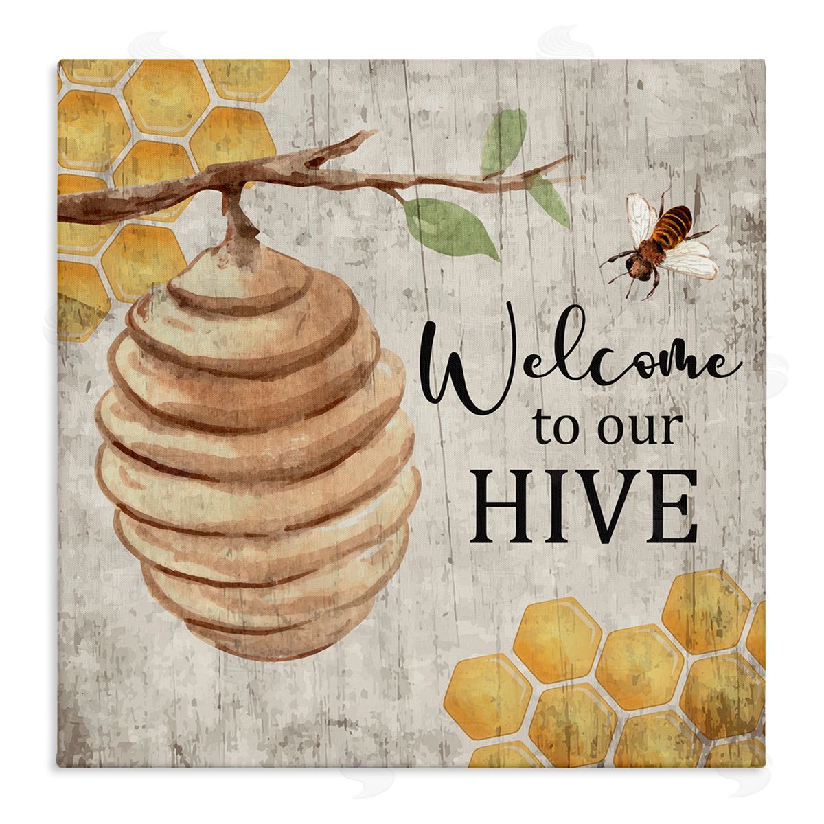 Nicole DeCamp Welcome To Our Hive Honeycomb Pattern Stretched Canvas Wall Art Print