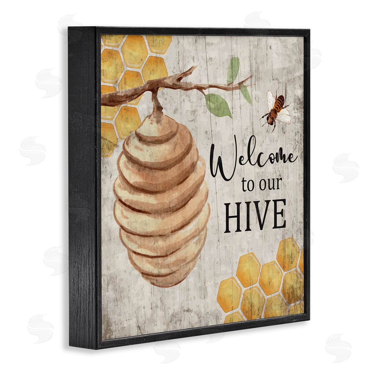 Nicole DeCamp Welcome To Our Hive Honeycomb Pattern Black Framed Glicee Wall Art Print