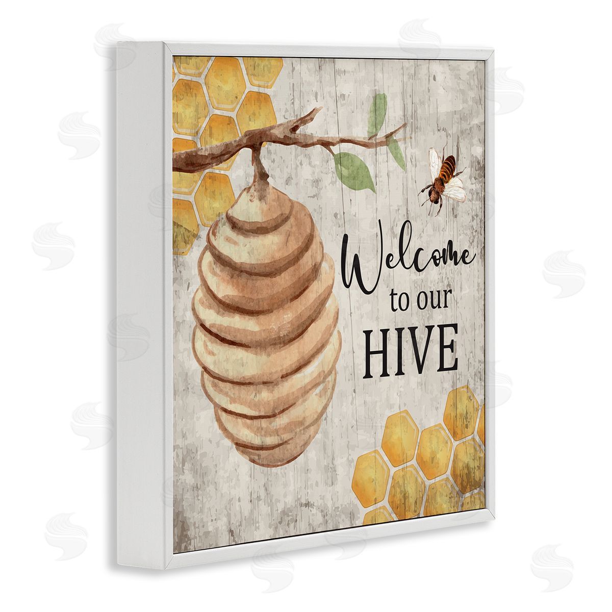 Nicole DeCamp Welcome To Our Hive Honeycomb Pattern White Framed Glicee Wall Art Print