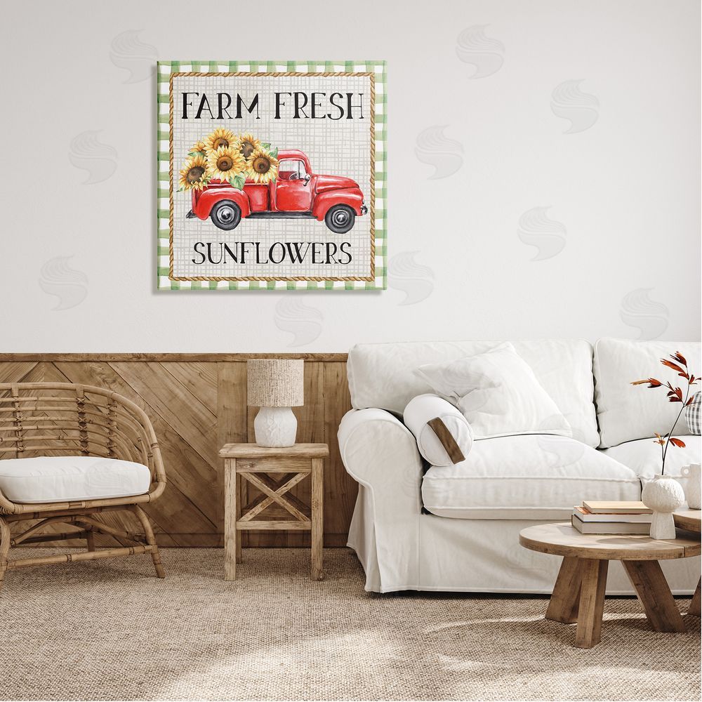 Nicole DeCamp Gingham Farm Fresh Sunflowers Pattern Canvas Wall Art in Room