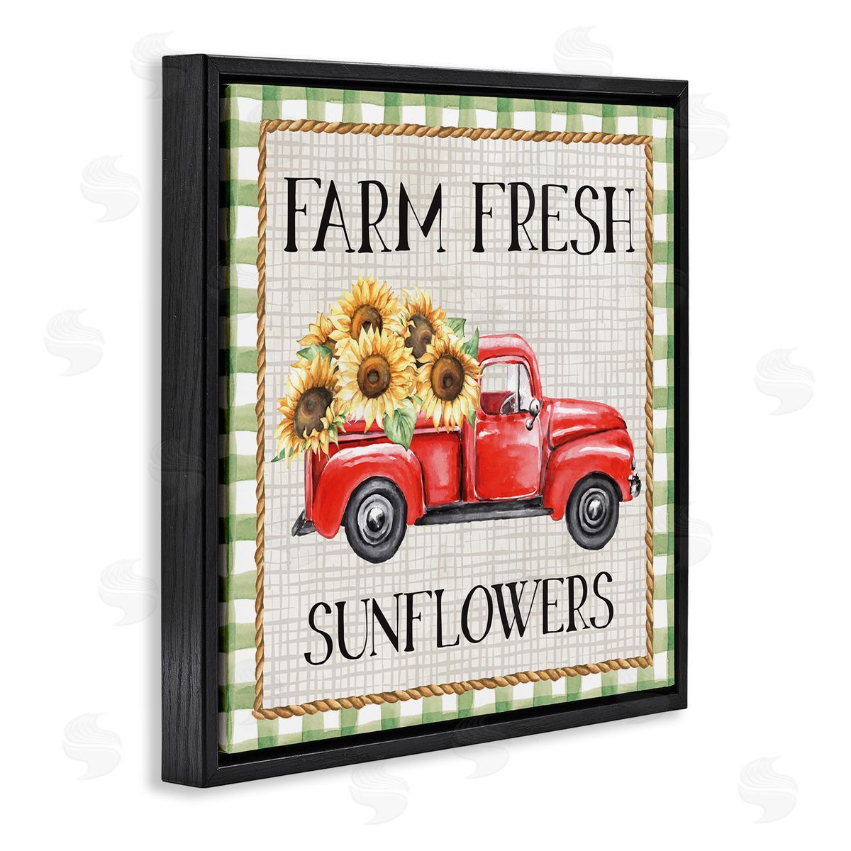 Nicole DeCamp Gingham Farm Fresh Sunflowers Pattern Black Floating Frame Canvas Wall Art Print