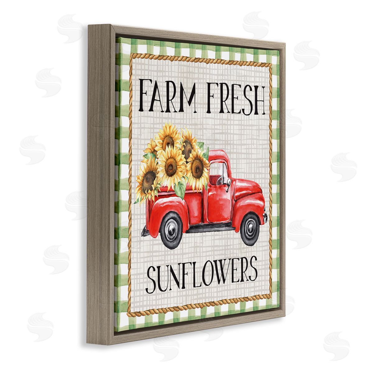 Nicole DeCamp Gingham Farm Fresh Sunflowers Pattern Brown Floating Frame Canvas Wall Art Print