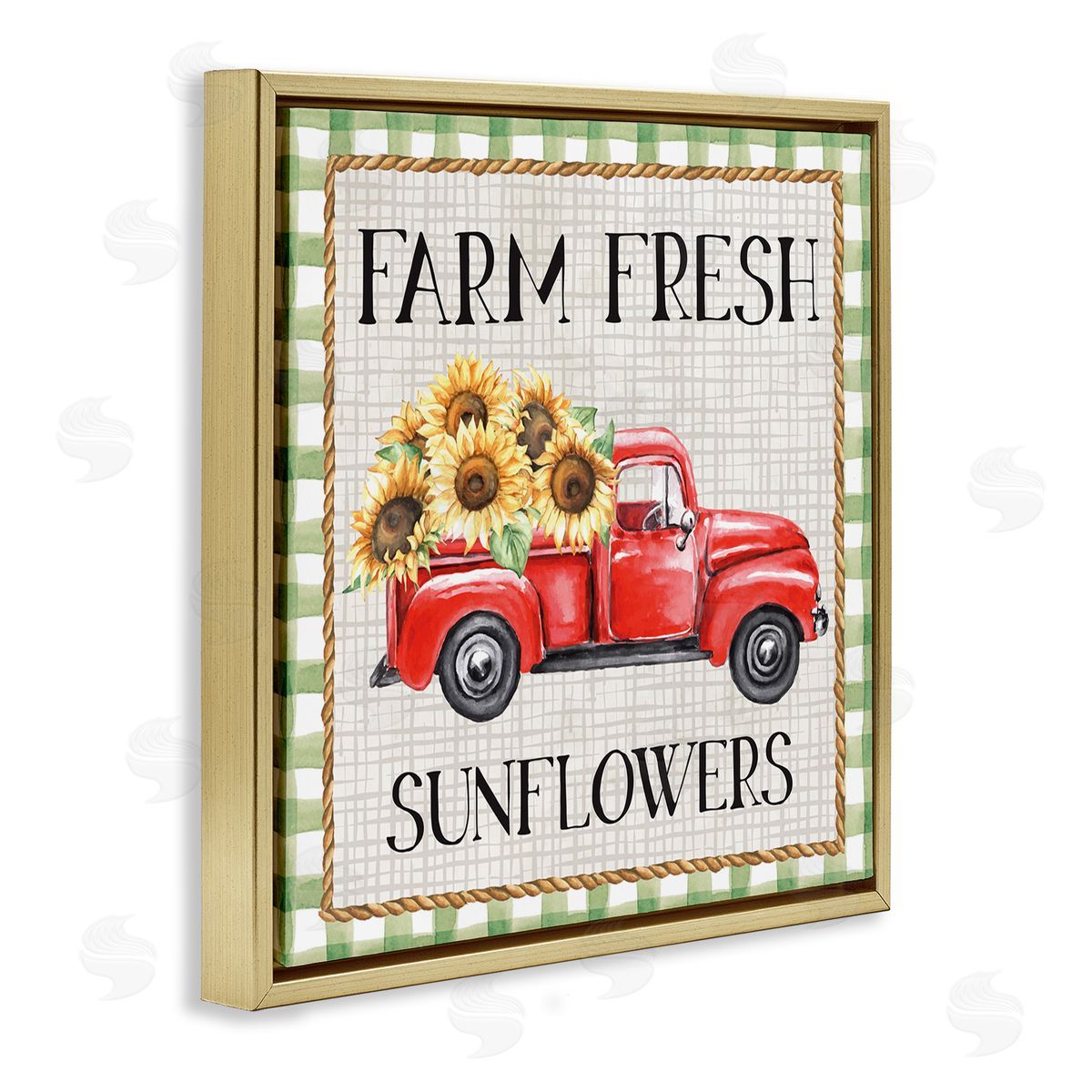 Nicole DeCamp Gingham Farm Fresh Sunflowers Pattern Gold Floating Frame Canvas Wall Art Print