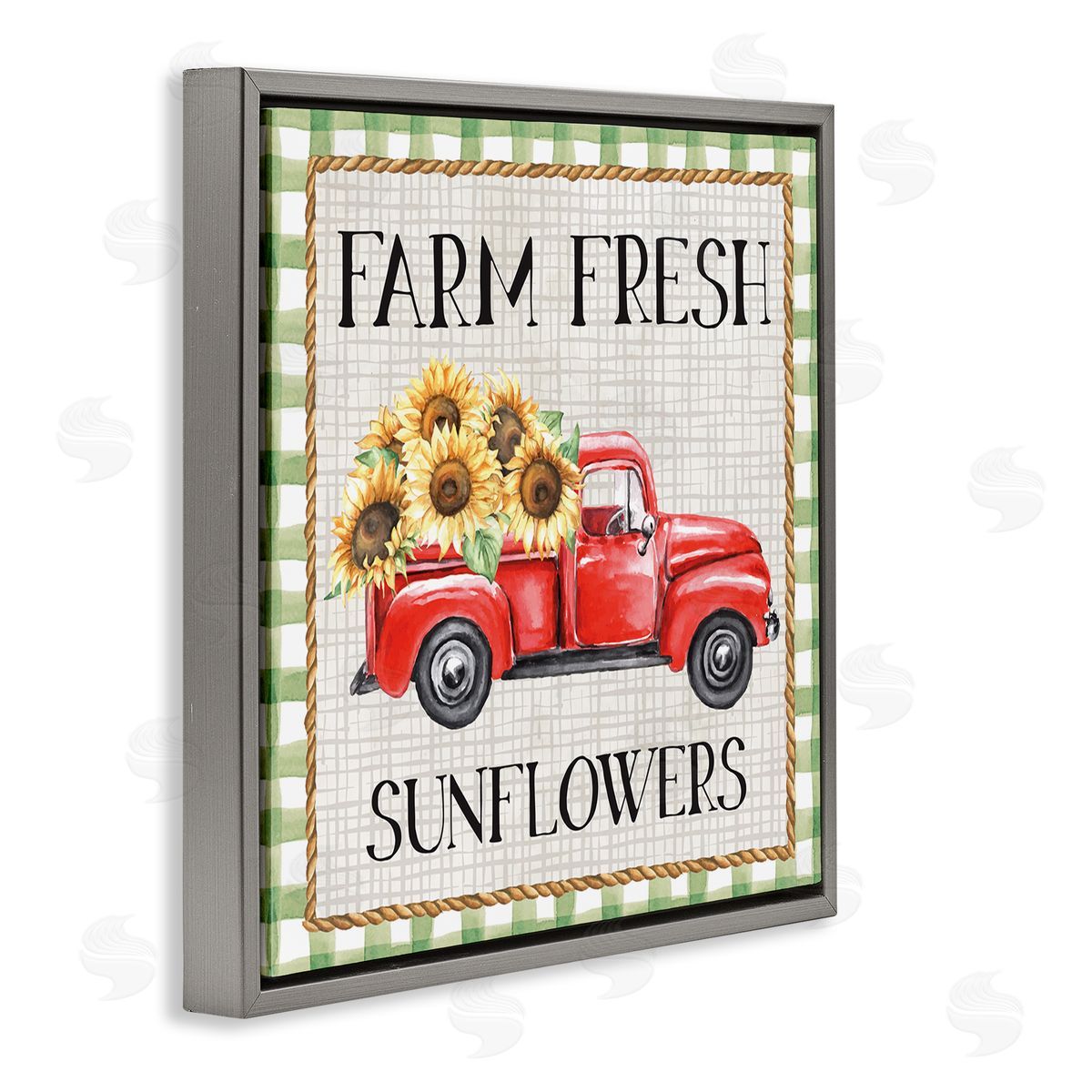 Nicole DeCamp Gingham Farm Fresh Sunflowers Pattern Gray Floating Frame Canvas Wall Art Print